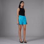 Sky Blue High-Waisted Genuine Leather Shorts for Women