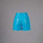 Sky Blue High-Waisted Genuine Leather Shorts for Women