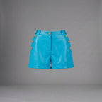 Sky Blue High-Waisted Genuine Leather Shorts for Women