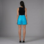 Sky Blue High-Waisted Genuine Leather Shorts for Women