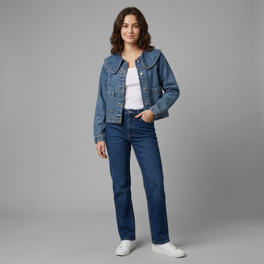 SkyBlue Peter Pan Collar Denim Jacket