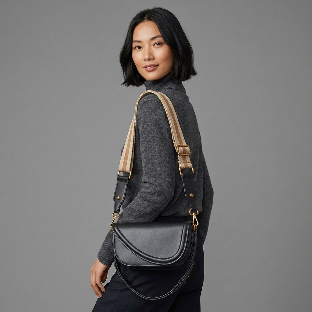 Structured Flap Crossbody Bag with Dual Adjustable & Detachable Straps