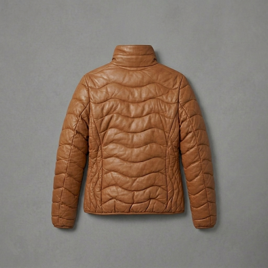 Tan Women’s Ribbed Leather Moto Jacket