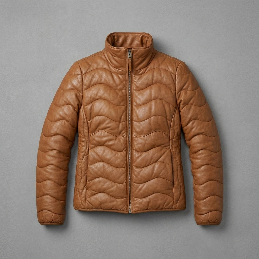 Tan Women’s Ribbed Leather Moto Jacket