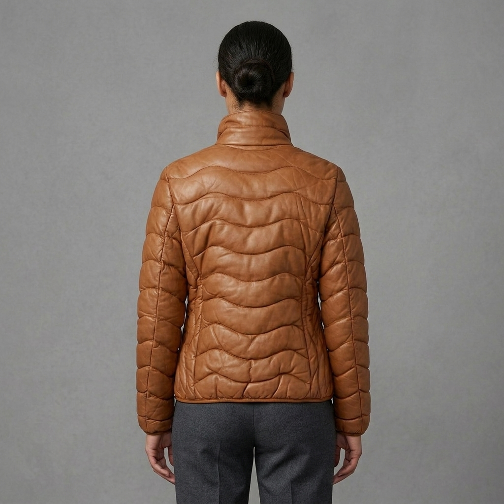 Tan Women’s Ribbed Leather Moto Jacket