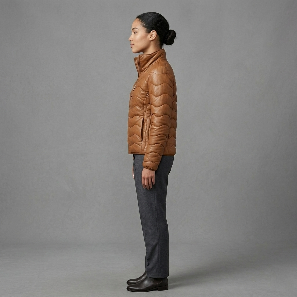 Tan Women’s Ribbed Leather Moto Jacket