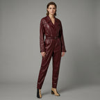Two-Tone Boots Styled Leather Jumpsuit for Women