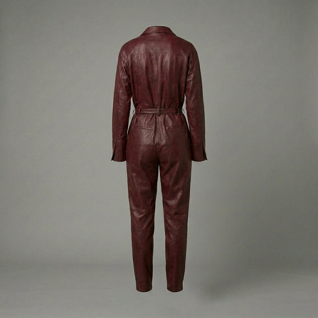 Two-Tone Boots Styled Leather Jumpsuit for Women