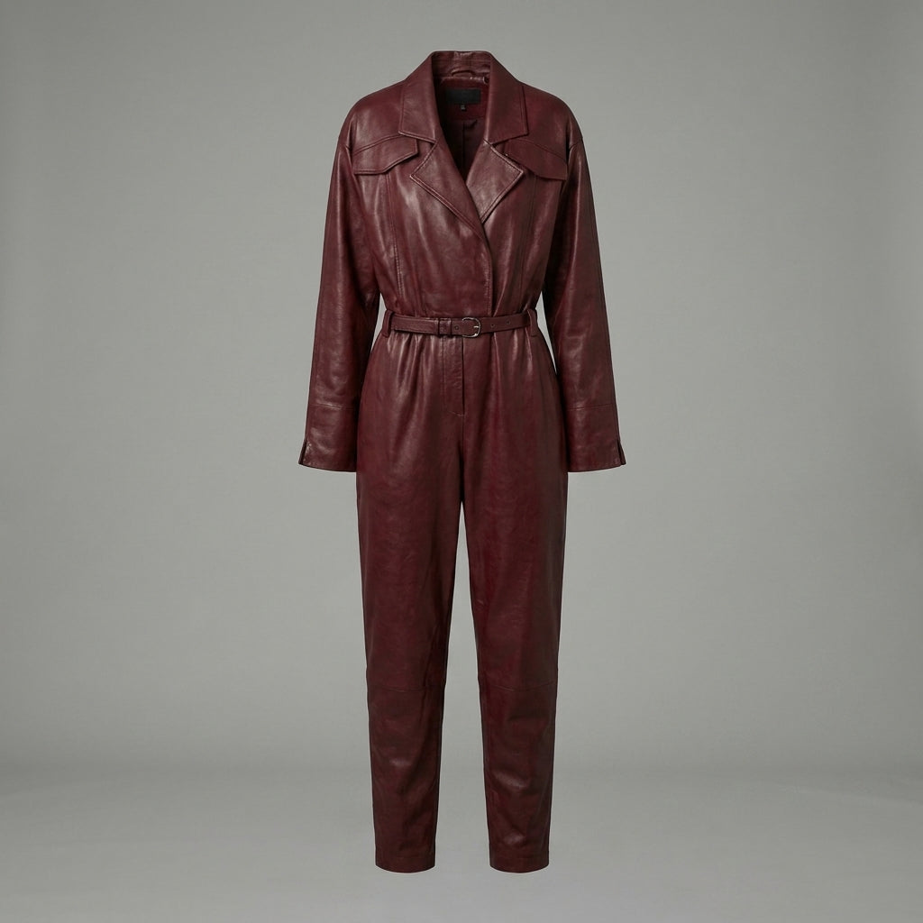 Two-Tone Boots Styled Leather Jumpsuit for Women
