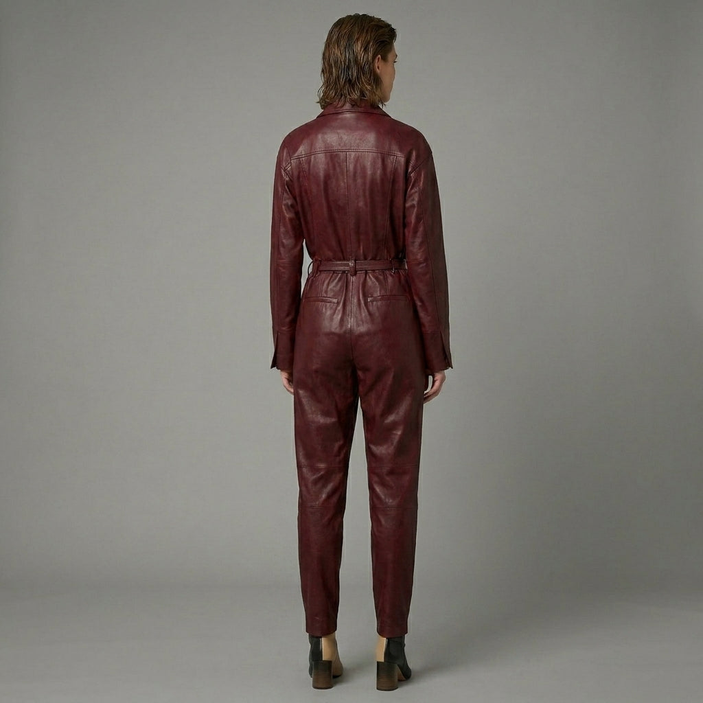 Two-Tone Boots Styled Leather Jumpsuit for Women