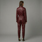 Two-Tone Boots Styled Leather Jumpsuit for Women