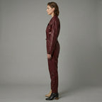 Two-Tone Boots Styled Leather Jumpsuit for Women