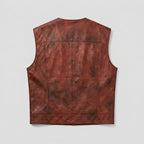 Men’s Vintage Red Leather Biker Vest