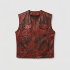 Men’s Vintage Red Leather Biker Vest