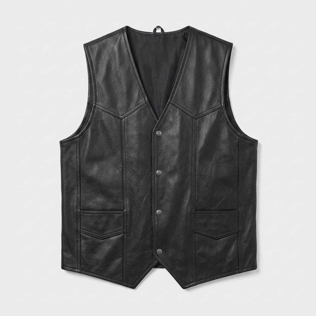 Men’s California Style Leather Biker Vest – Classic Club Vest