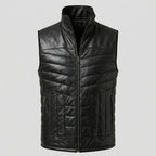 Men’s Black Quilted Leather Puffer Vest
