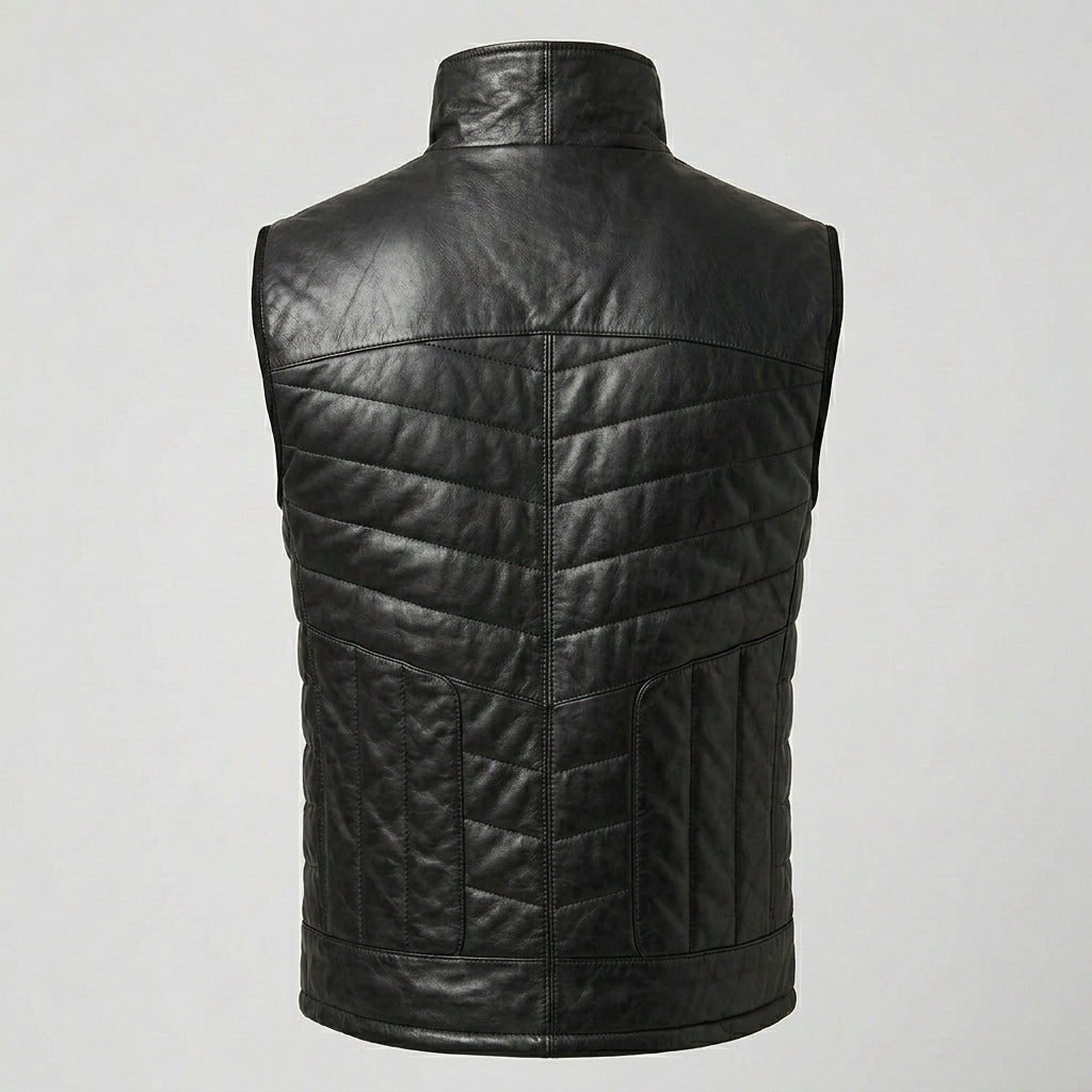 Men’s Black Quilted Leather Puffer Vest