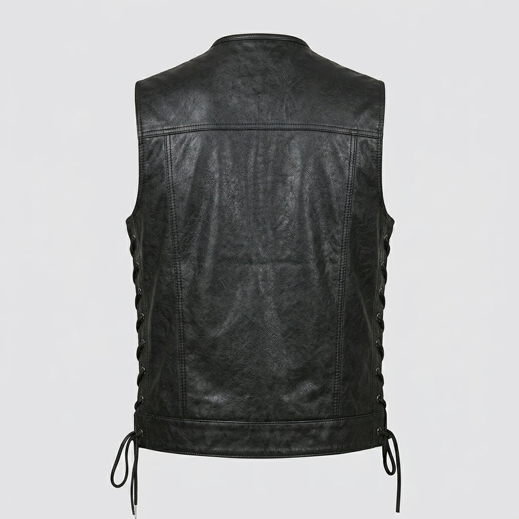 Men’s Black Sheepskin Leather Biker Vest