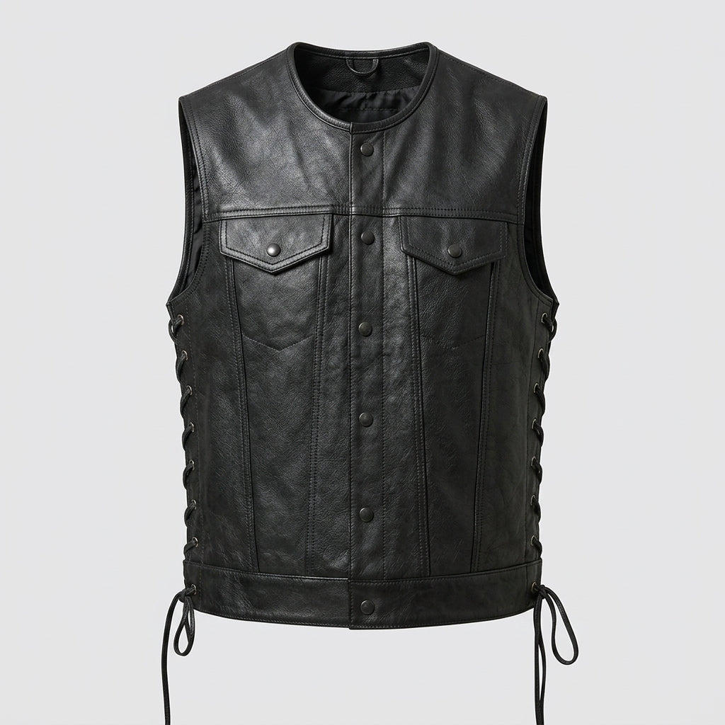 Men’s Black Sheepskin Leather Biker Vest