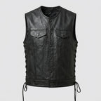 Men’s Black Sheepskin Leather Biker Vest