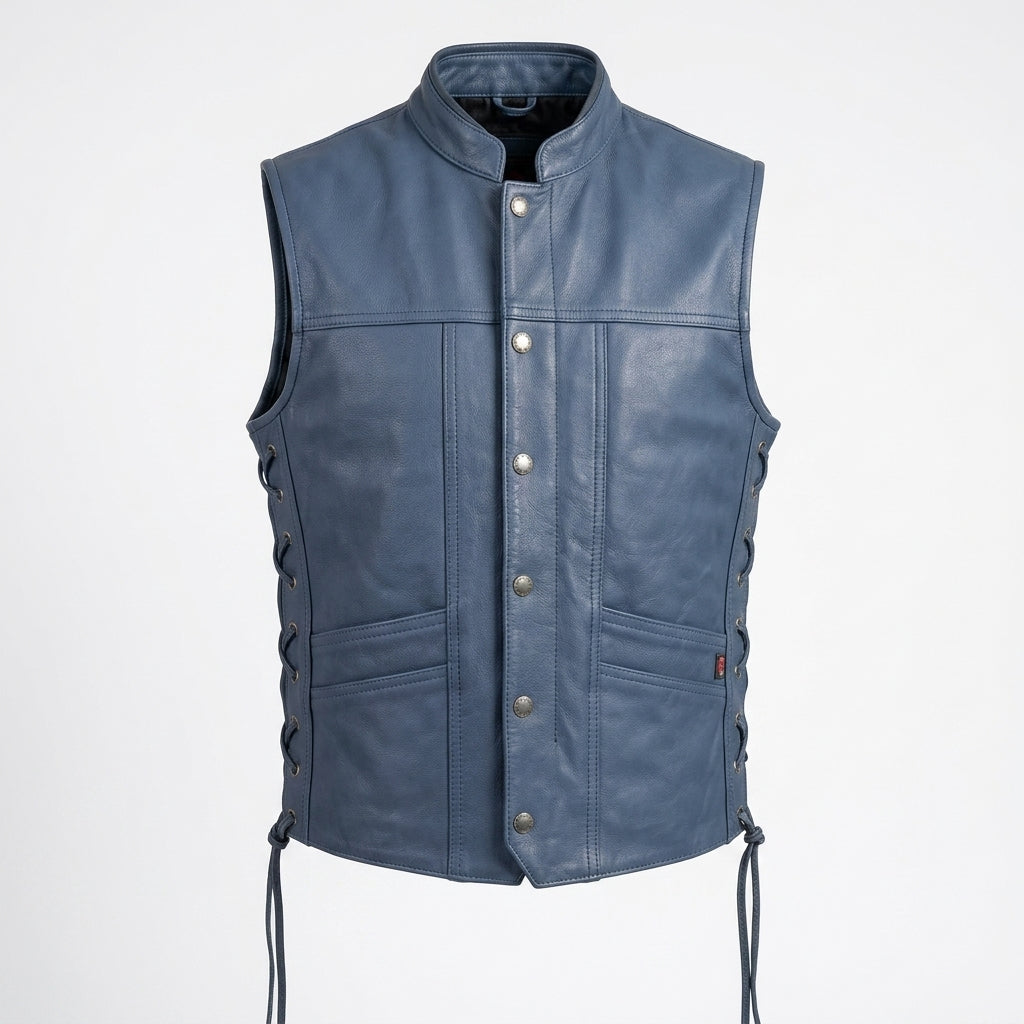 Men’s Navy Blue Leather Ves