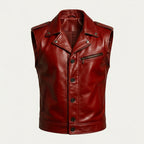 Men’s Red Genuine Leather Biker Vest
