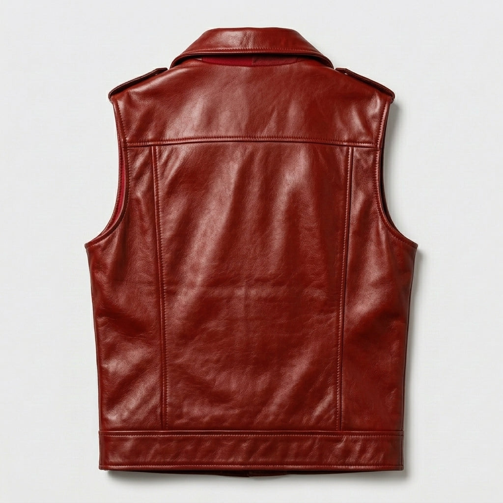 Men’s Red Genuine Leather Biker Vest