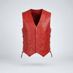 Men’s Red Leather Motorcycle Biker Vest