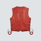 Men’s Red Leather Motorcycle Biker Vest