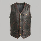 Men’s Vintage Black & Red Leather Vest