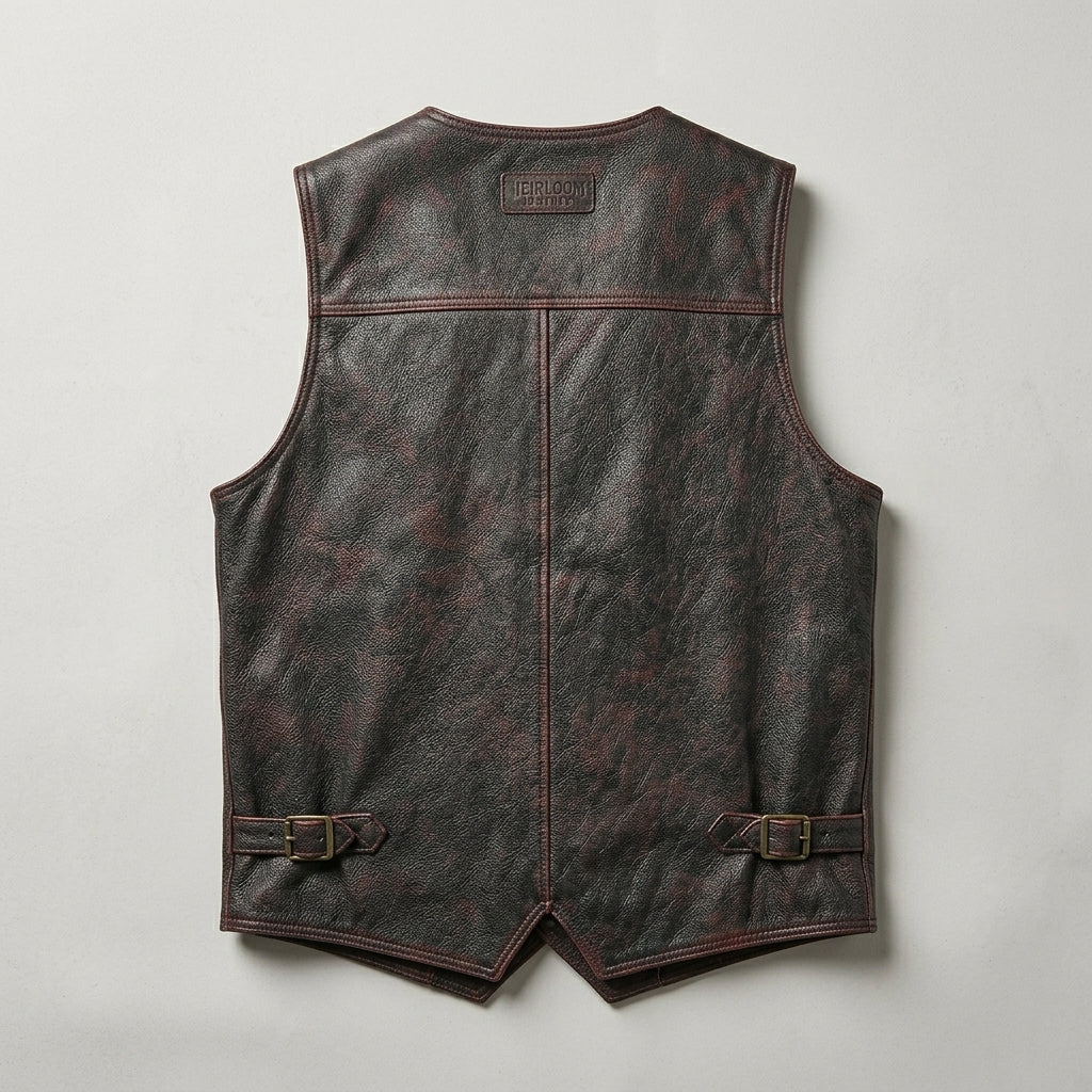 Men’s Vintage Black & Red Leather Vest
