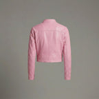 Women’s Baby Pink Barbie Summer Faux Leather Jacket