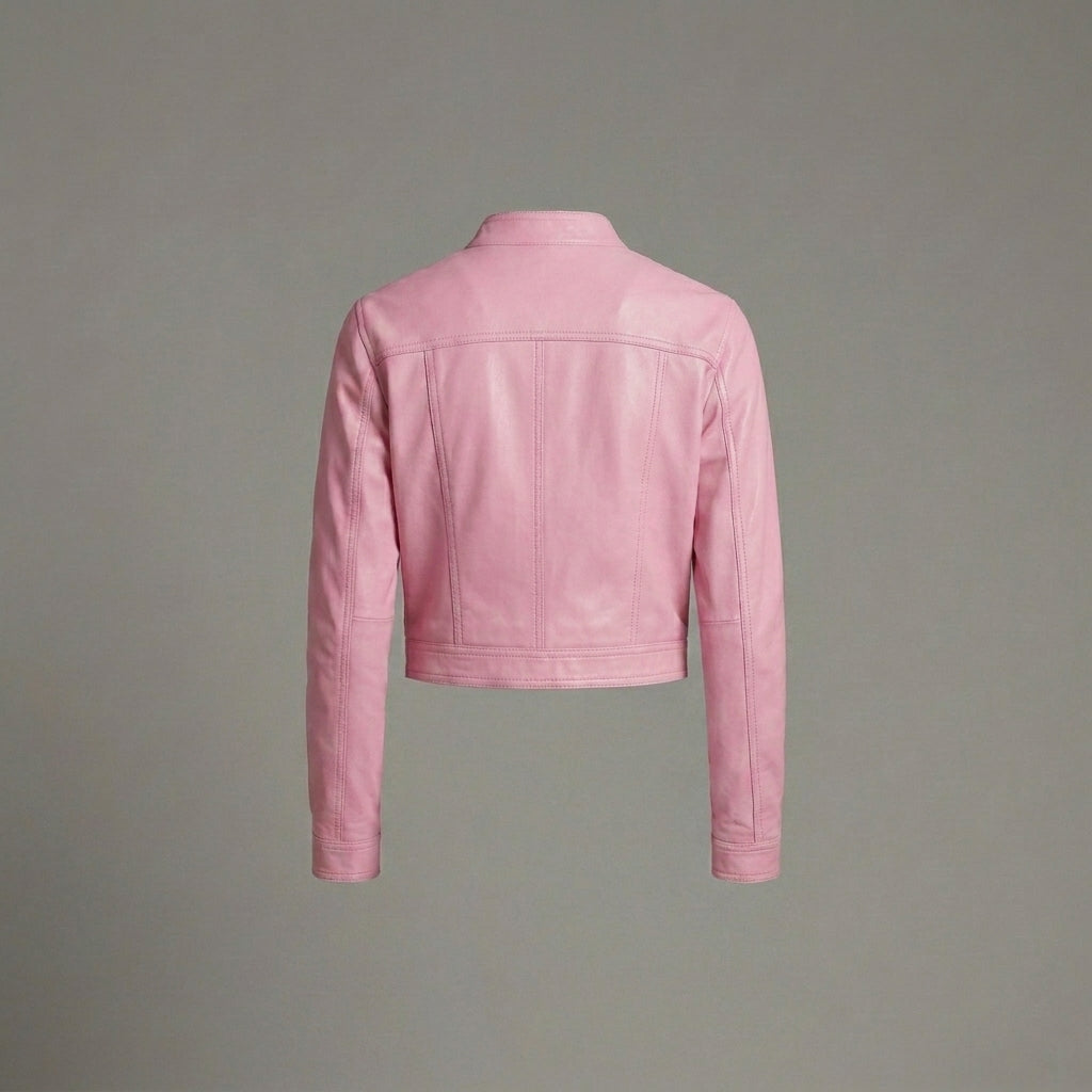 Women’s Baby Pink Barbie Summer Faux Leather Jacket