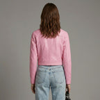 Women’s Baby Pink Barbie Summer Faux Leather Jacket
