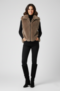 Women’s Beige Faux Fur Zip-Up Vest