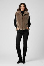 Women’s Beige Faux Fur Zip-Up Vest