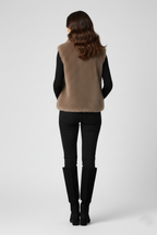 Women’s Beige Faux Fur Zip-Up Vest