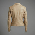 Women’s Beige Faux Leather Biker Jacke