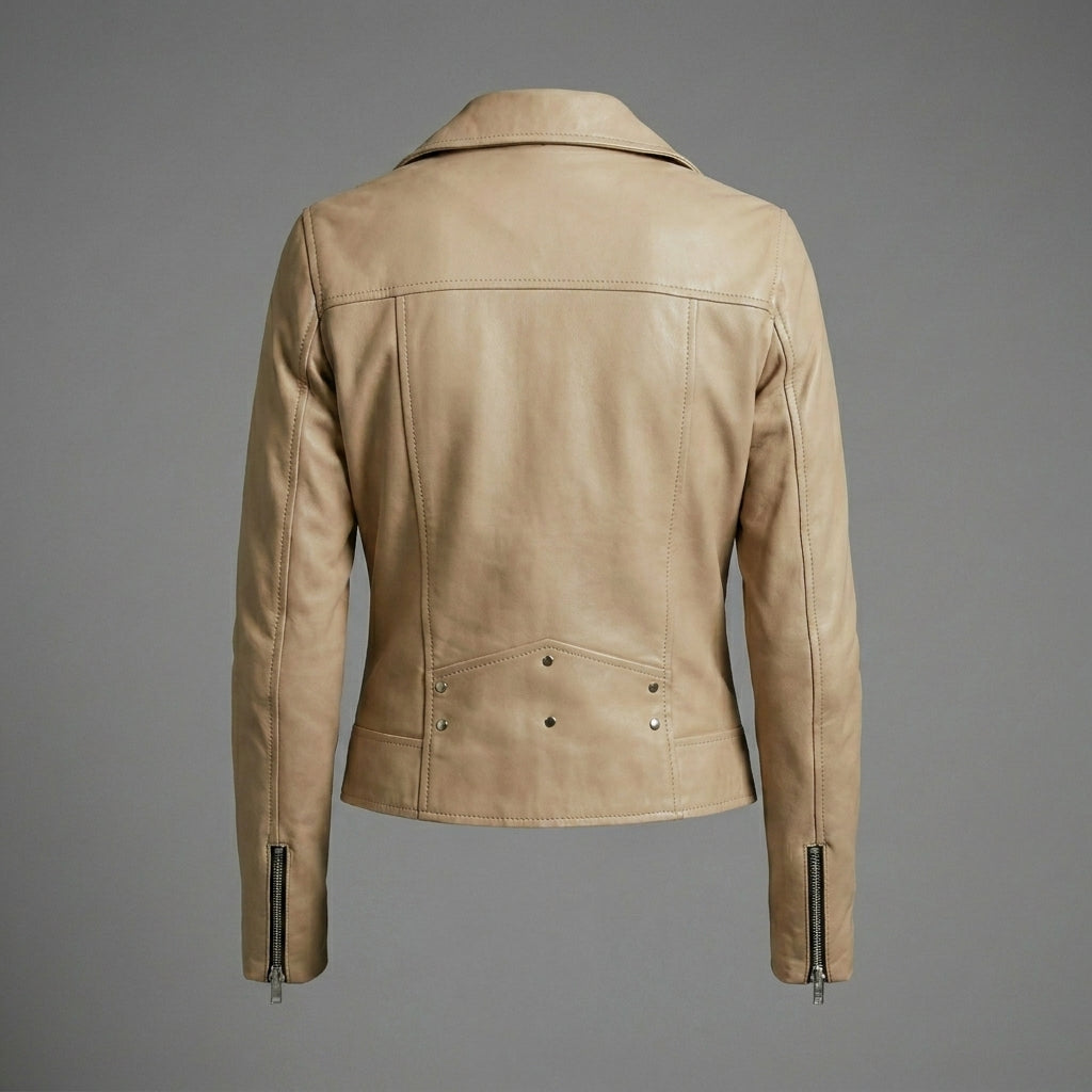 Women’s Beige Faux Leather Biker Jacke
