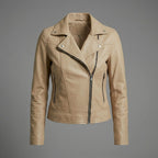 Women’s Beige Faux Leather Biker Jacke
