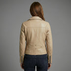 Women’s Beige Faux Leather Biker Jacke