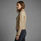 Women’s Beige Faux Leather Biker Jacke
