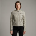 Women’s Beige Lambskin Leather Cafe Racer Moto Jacket