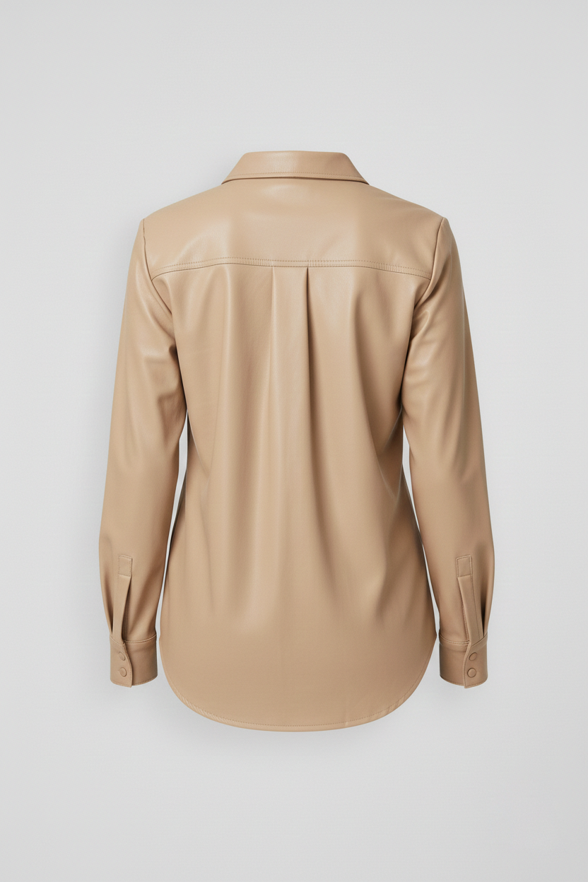 Women's Beige Faux Leather Shirt Jacket