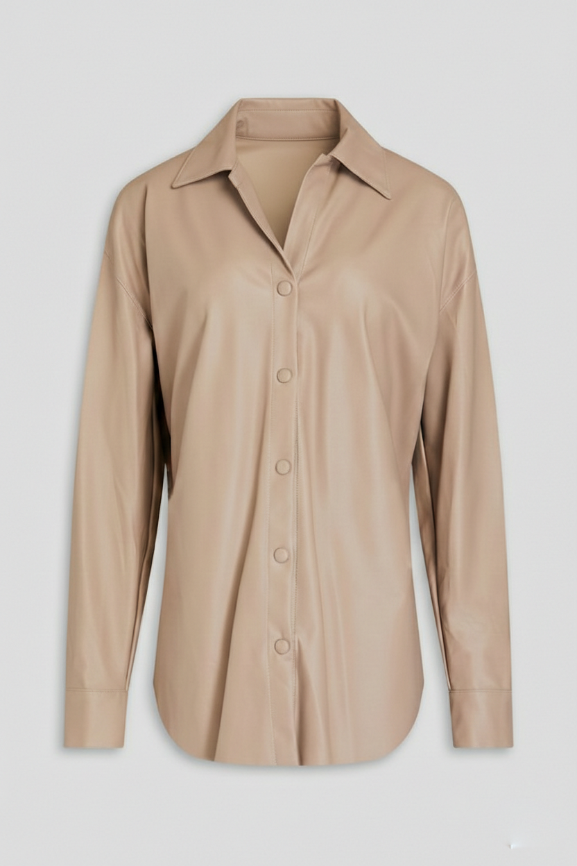 Women's Beige Faux Leather Shirt Jacket