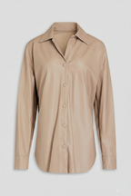 Women's Beige Faux Leather Shirt Jacket