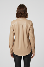 Women's Beige Faux Leather Shirt Jacket