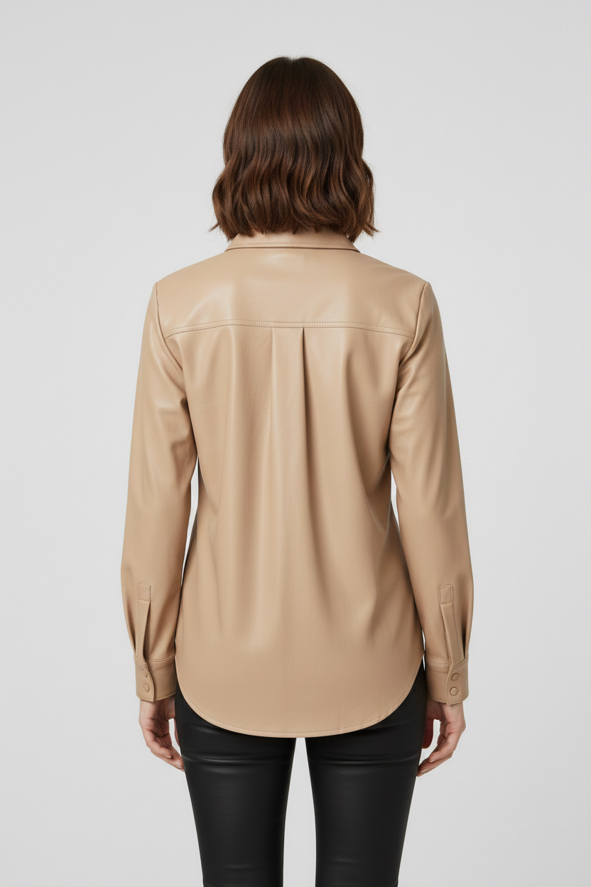 Women's Beige Faux Leather Shirt Jacket