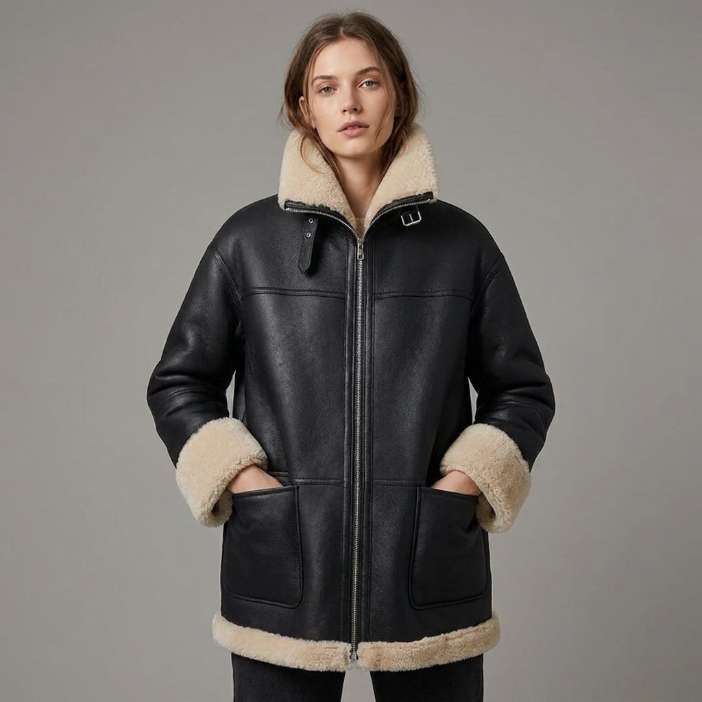 Women’s Black B3 Aviator Sheepskin RAF Shearling Jacket