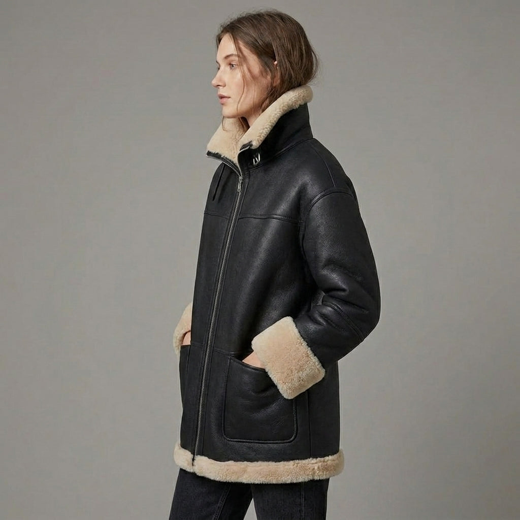 Women’s Black B3 Aviator Sheepskin RAF Shearling Jacket